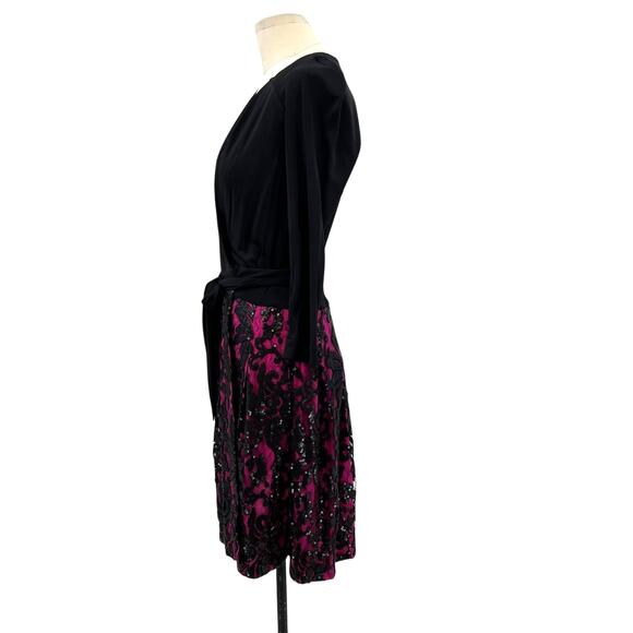 Diane Von Furstenberg Jewel Wrap‎ Dress Floral Embroidered Black Pink Size 8 - Picture 6 of 12